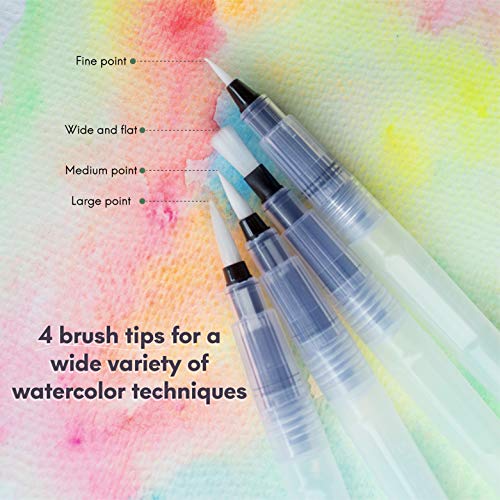 Water Brush Pens - Set of 4 Brush Tips - Great for Watercolor Paints, Water Soluble Pencils, Brush Pen, Markers - Refillable Brush Pens - Aqua Pen, Art Brushes - MozArt Supplies - Thumbnail 2