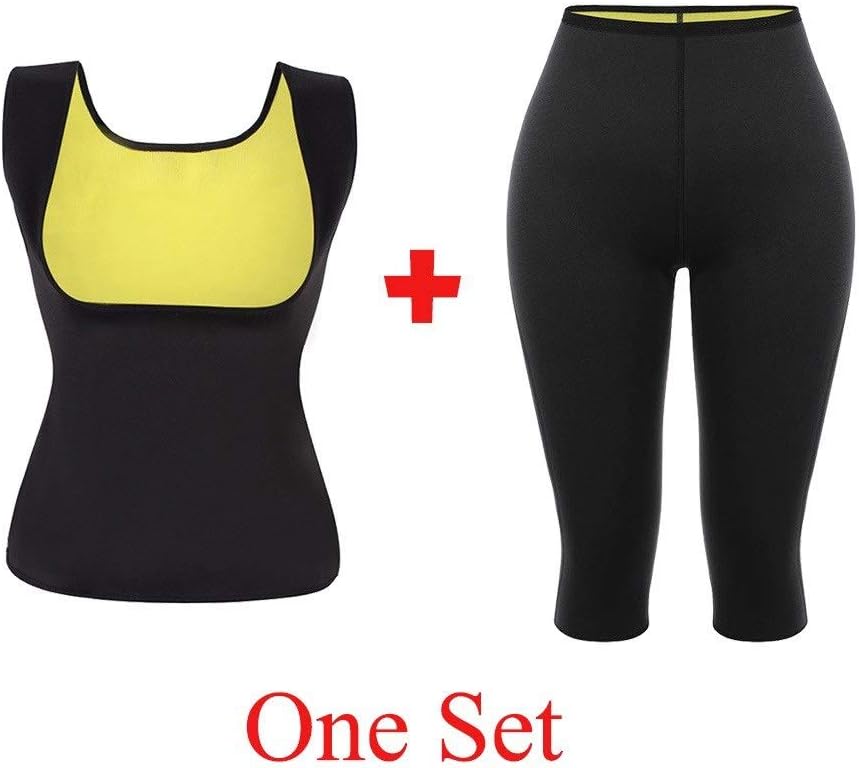 JFCUICAN Waist Trimmer Plus Size Neoprene Sweat Sauna Body Shapers Vest Waist Trainer Slimming Vest Shapewear Weight Loss Waist Shaper Corset (Color : Black set, Size : XXL)
