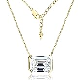 Raneecoco Emerald Cut Solitaire Simulated Diamond CZ Pendant Necklace / 18K Gold Plated Sterling Silver Dainty Necklace for Women
