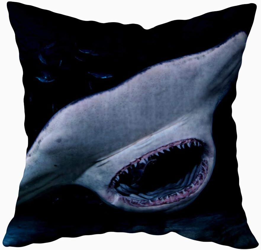KIOAO 20X20 Pillow Case, Standard 20X20Inch Soft Square Throw Pillowcase Covers Fall Pillow Cover Shark with Open Mouth Showing Teeth in Dark Waters of Bahamas Printed with Both Sides,Halloween