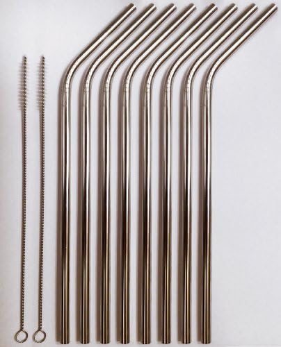 Stainless Steel Drinking Straws- Set of 8 straws + 2 straw Cleaners - FUN! Handy, Elegant, Eco Friendly, SAFE, NON-TOXIC non-plastic or glass