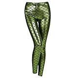 jntworld Women Sexy Mermaid Fish Scale Hologram Soft Shine Leggings, S, Green