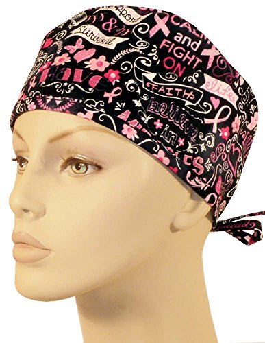 Mens And Womens Medical Scrub Cap - Pink Ribbon Collage On Black
