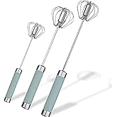 Stainless Steel Semi-automatic Egg Whisk - 3PCS Hand Push Rotary Whisk Blender (Blue)