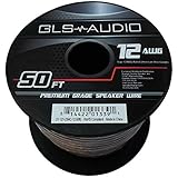 GLS Audio Premium 12 Gauge 50 Feet Speaker Wire - True 12AWG Speaker Cable 50ft Clear Jacket - High Quality 50' Spool Roll 12G 12/2 Bulk
