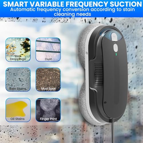 HIXZAP X1 Robot Window Cleaner with Two-Way Ultrasonic Spray, Double Propeller, 4800-6400pa, 85 ml Tank, Edge Detection, Smart Navigation, for Windows and Mirrors (Black)