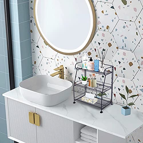 MRINDA Foldable 3 Tier Spice Rack Organizer for Cabinet, 2 Tier Metal Spice Holder Standing Shelf Storage With Guardrail for Kitchen Countertops Bathroom Office