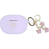 AIIEKZ Compatible with Beats Studio Buds 2021, Soft Silicone Case with Gold Heart Pattern for Beats Studio Buds Case with Cute Butterfly Keychain for Girls Women (Lavender Purple)