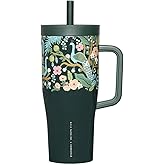 Corkcicle x Rifle Paper Co. Cruiser Insulated Tumbler with Handle & Straw - Triple-Insulated - Leakproof Travel Mug - BPA-Free - Summer Drinkware Gift - Keeps Drinks Ice Cold - 22 oz - Peacock Blue