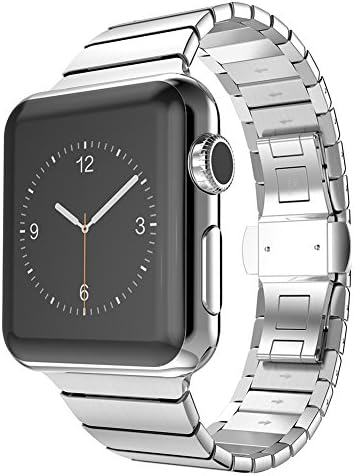 AWSTECH 42mm Stainless Steel Replacement Smart Watch Band Wrist Strap Bracelet with Butterfly Buckle Clasp for Apple Watch All Models - Silver