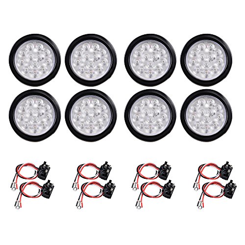 8pcs White 4" Round 12-LED Tail Light Grommet Wiring Plug Kit for Truck Trailer RV UTE UTV