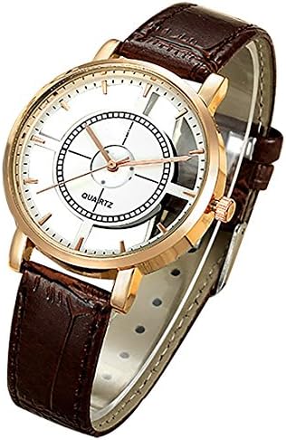 Stylish Wrist Watch Women Business Skeleton Watch with Genuine Leather Band Bracelets Watches (Brown)