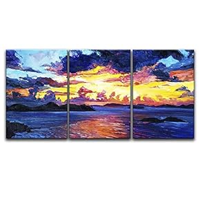 3 Panel Canvas Wall Art - Oil Painting Style Colorful Seascape - Giclee Print Gallery Wrap Modern Home Art Ready to Hang - 16"x24" x 3 Panels