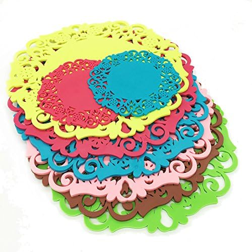 Woodice 8 PCS Silicone Trivet Lace 6 Large &amp; 2 Small Coaster