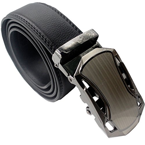 Longda Men's Genuine Leather Belt- Ratchet Black Dress Belt for Men with Automatic Buckle (LD-199ABlack M02)