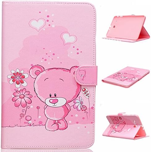 T560 Case, Crosstree PU Leather Stand Feather with 3 Built-in Card Slots,Money Pocket Flip Cover Magnetic Closure Cover For Samsung Galaxy Tab E 9.6 Inch SM-T560 Tablet (Pink Bear)