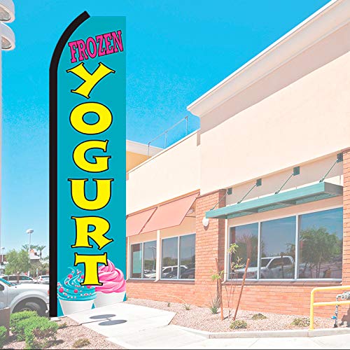 FROZEN YOGURT (Blue/Yellow) Flutter Feather Flag Bundle (11.5' Tall Flag, 15' Tall Flagpole, Ground Mount Stake)