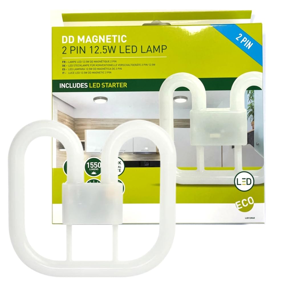 FNX Luceco 2D Magnetic 2-Pin LED Lamp | 12.5W = 28 Watt Equivalent - Eco & Energy Efficient GR8 Light Bulb | 1550 lumens, 4000k - Easy Installation & Energy Saving | 187 x 200 x 33 mm | Neutral White