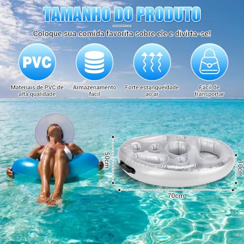 Genérico - Bandeja de Flutuante Inflável, Suporte Inflável Flutuante para Bebidas, 2 Alças, 70 × 50 cm