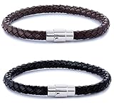 FIBO STEEL 2-3PCS Stainless Steel Braided Leather Bracelet for Men Women Wrist Cuff Bracelet 7.5-8.5 inches