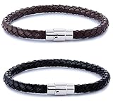 FIBO STEEL 2PCS Stainless Steel Braided Leather