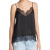 Women Satin Lace Trim Cami Top Spaghetti Strap Slik Asymmetrical Tank Top Y2k Lace V Neck Silky Camisoles