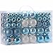 Sea Team 100 Pieces of Assorted Christmas Ball Ornaments Shatterproof Seasonal Decorative Hanging Baubles Set with Reusable Hand-held Gift Package for Holiday Xmas Tree Decorations, Babyblue