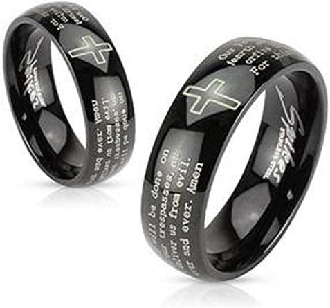 2 Piece His &amp; Hers Lord's Prayer Wedding Band Ring Set Sizes 5 thru 13 (Size 8 (6mm) and Size 12 (8mm))