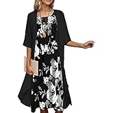 Women's Elegant Two-Piece Set Wedding Guest Formal Cocktail Dress with Jacket Flowy Casual Boho Floral Midi Dress