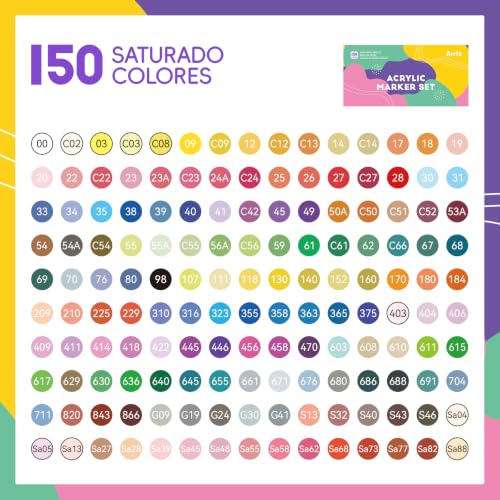 Arrtx 150 Colors Paint Pens, Acrylic Paint Pens for Artists Adults Coloring Drawing Cartoon Anime Comic - Brush Tip for Painting on Rocks, Wood