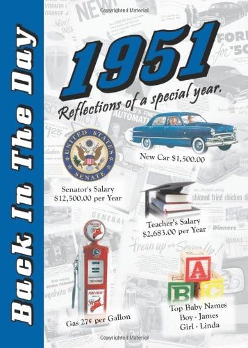 1951 Back In The Day - 24-page Greeting Card / Booklet with Envelope (5 x 7 Size) – Great for Birthdays, Anniversaries, Reunions, Graduations, Client & Corporate Gifts