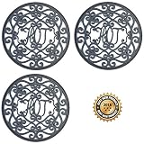 Silicone Trivet Set For Hot Dishes, Pots & Pans. These Modern Kitchen Hot Pads 'Hot Ironworks' Design Provides a Rustic Charm that Mimics Cast Iron Trivets (7.5" Round, Set of 3, Dark Gray)