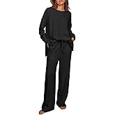 Ekouaer Womens Tracksuits 2 Piece Long Sleeve Outfits Micro Fleece Sweatsuit Sets Wide Leg Sweatpants