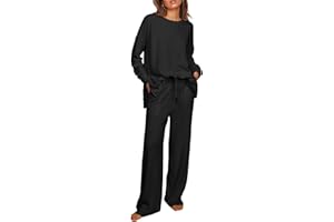 Ekouaer Womens Tracksuits 2 Piece Long Sleeve Outfits Micro Fleece Sweatsuit Sets Wide Leg Sweatpants