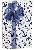 Blue Indigo Anchors Gift Wrap Wrapping Paper 16 Foot Roll