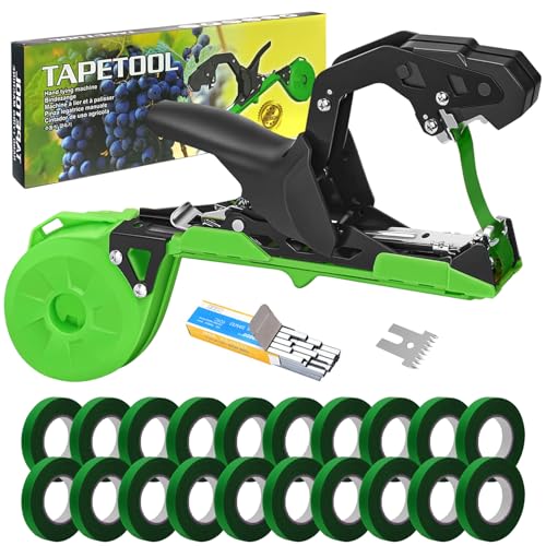 Tomato Tying Machine, 420g Cucumber Garden Tape Tool with 10000pcs Staples 20 Rolls Agricultural Tying Machine Garden Tape Tool for Vineyard Cucumber Fruit Vegetable Flowers