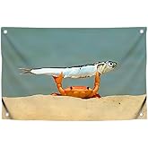 3x5 Feet Meme Flag with Сrab Holds Fish with Four Brass Grommets - Single Sided Cool Funny Tapestry for Bedroom Decor Man Cave Style - Polyester Funny Tapestries College Room Decor for Girls and Guys