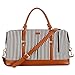 BAOSHA HB-14 Canvas Travel Tote Duffel Bag Carry on Weekender Overnight Bag Oversized for Women and Ladies (Black Strips) 21.3''*13''*9.4''