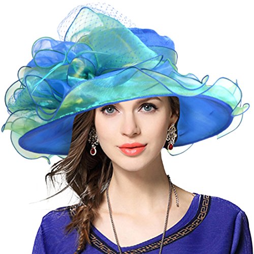 Women's Church Derby Dress Fascinator Bridal Cap British Tea Party Wedding Hat (Two-tone-Blue)