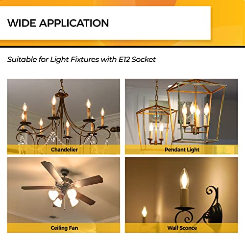 Hizashi Chandelier Light Bulbs 60 Watt 90+CRI 2700K Soft White, E12