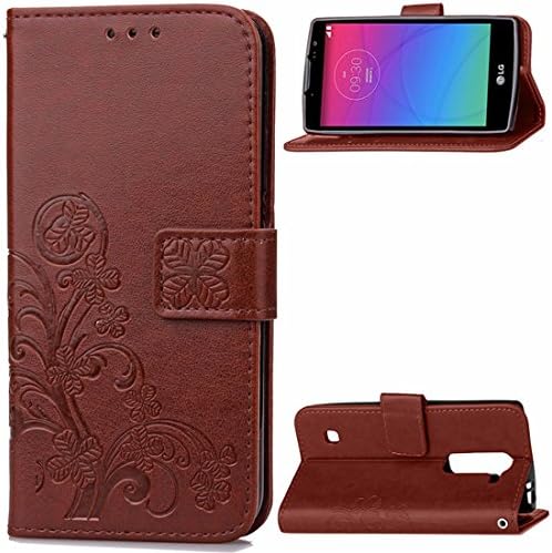 Aipyy LG Spirit LTE Case,[Four Leaf] Printing Fashion PU Leather Wallet Leather Case Built-in Card Slots Flip Cover with Hand Strap for LG Escape 2 H443 / LG Logos / LG Spirit C70 Brown