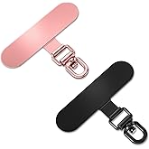 saxsion 360° Rotating Phone Tether Tab & Lanyard Connector, 44lbs Stainless Steel Phone Clip, Universal Swivel Adapter for Straps, No-Adhesive Case Insert (Rose Gold+Black)