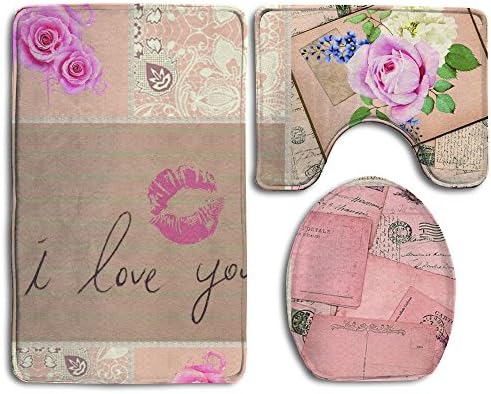Pink Gold Nursery Letter Art Roses And Old Letters Non-Slip Bathroom Mat/Rug For Bathroom,Bathtub/Shower,Dorm Room 3 Sets Bath Rugs For Bathroom