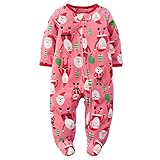 Carters Unisex Baby Santa Fleece Zip-Up Sleep & Play Pink