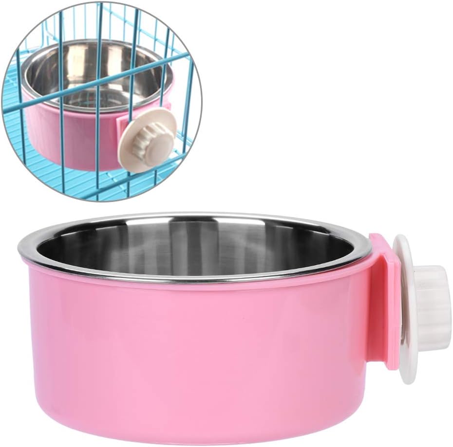 Dog Cage Crate Water Bowls Dog Food Bowl Cat Feeding Bowl 2-in-1 Pet Hanging Bowl Removable Stainless Steel Dog Bowl with Plastic Puppy Feeder Food Water Bowl for Dog Cat Bird Rabbit Hamster Ferret