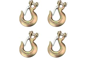 EYSOLD 4 Pack 5/16" Forged Steel Clevis Slip Hook with Safety Latch, Heavy Duty G70 Forged Steel Towing Winch Hook, 14,000 Lb Capacity, 3/4 in Opening, Gold Zinc-Plated