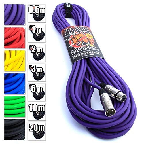 No Bull Nordell Music Gear Premium XLR Cable (Purple, 20m): Achieve a Clearer Audio Signal with a Balanced Male to Female Microphone Lead, plus Cable Tie