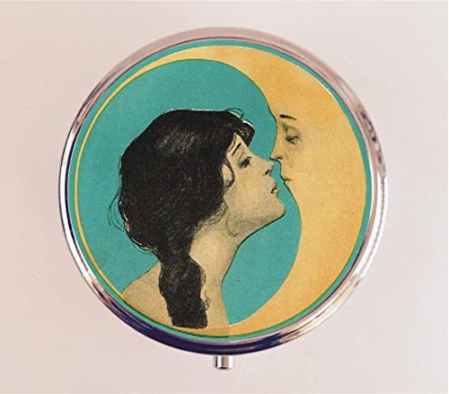 Man in the Moon Kiss Pill box Pillbox Case Holder Stash Box Art Nouveau Romance Kissing
