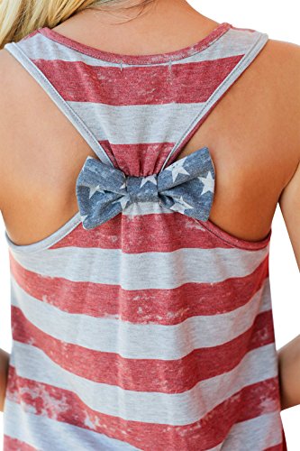 Poptem Women’s Racer Back American Flag Tank Tops Patriotic Shirt Sleeveless Bowknot Loose Fit Camisole Tunic