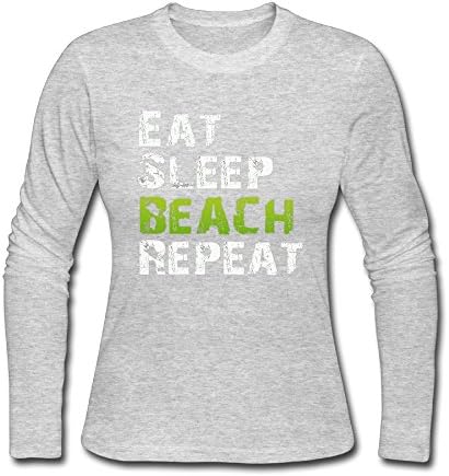 HXang Neck Short Sleeve Cotton T Shirt for Women Eat Sleep Beach Repeat Tee Shirts SizeKey1Gray